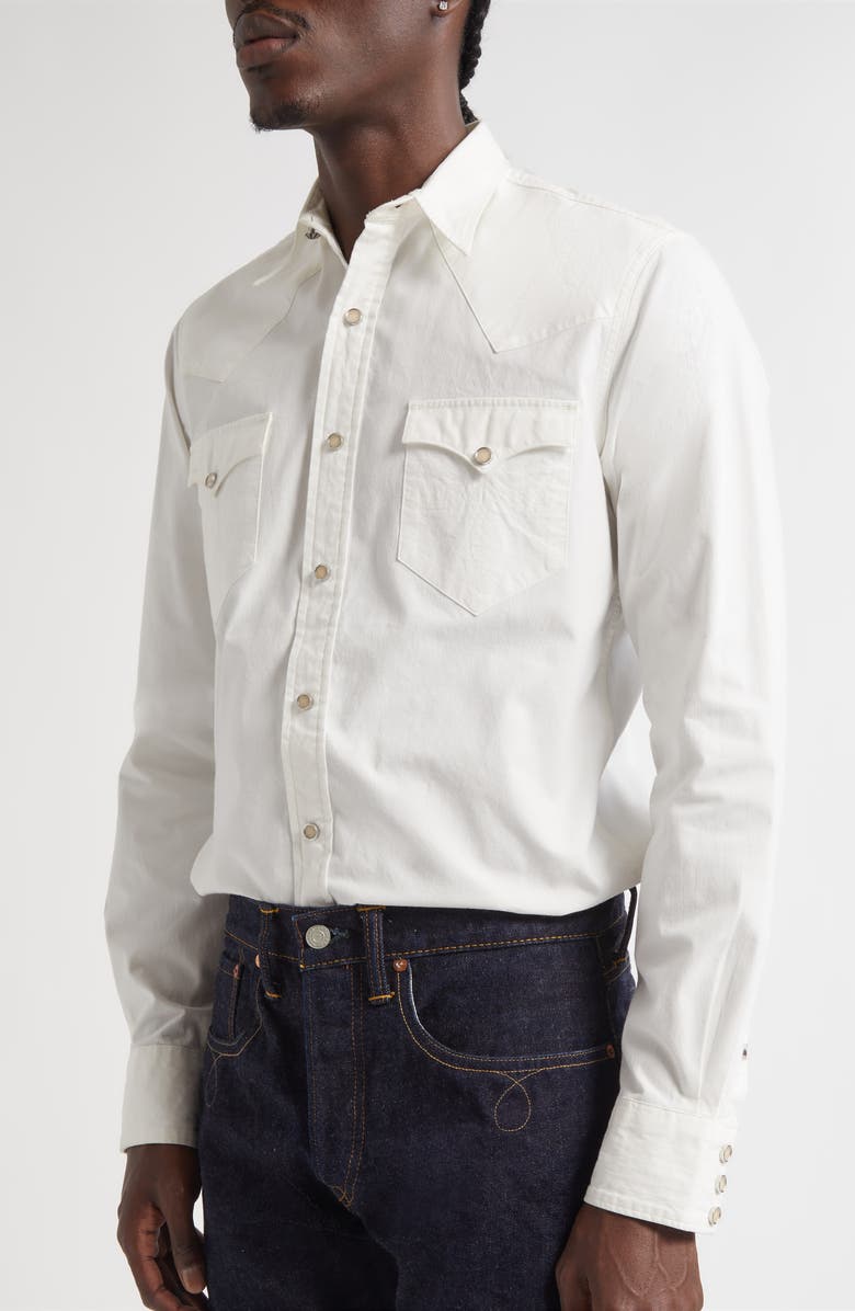 Double RL Slim Fit Poplin Snap-Up Western Shirt, Alternate, color, White