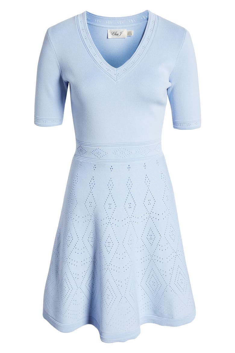 Pointelle Fit & Flare Sweater Dress, Alternate, color, BLUE