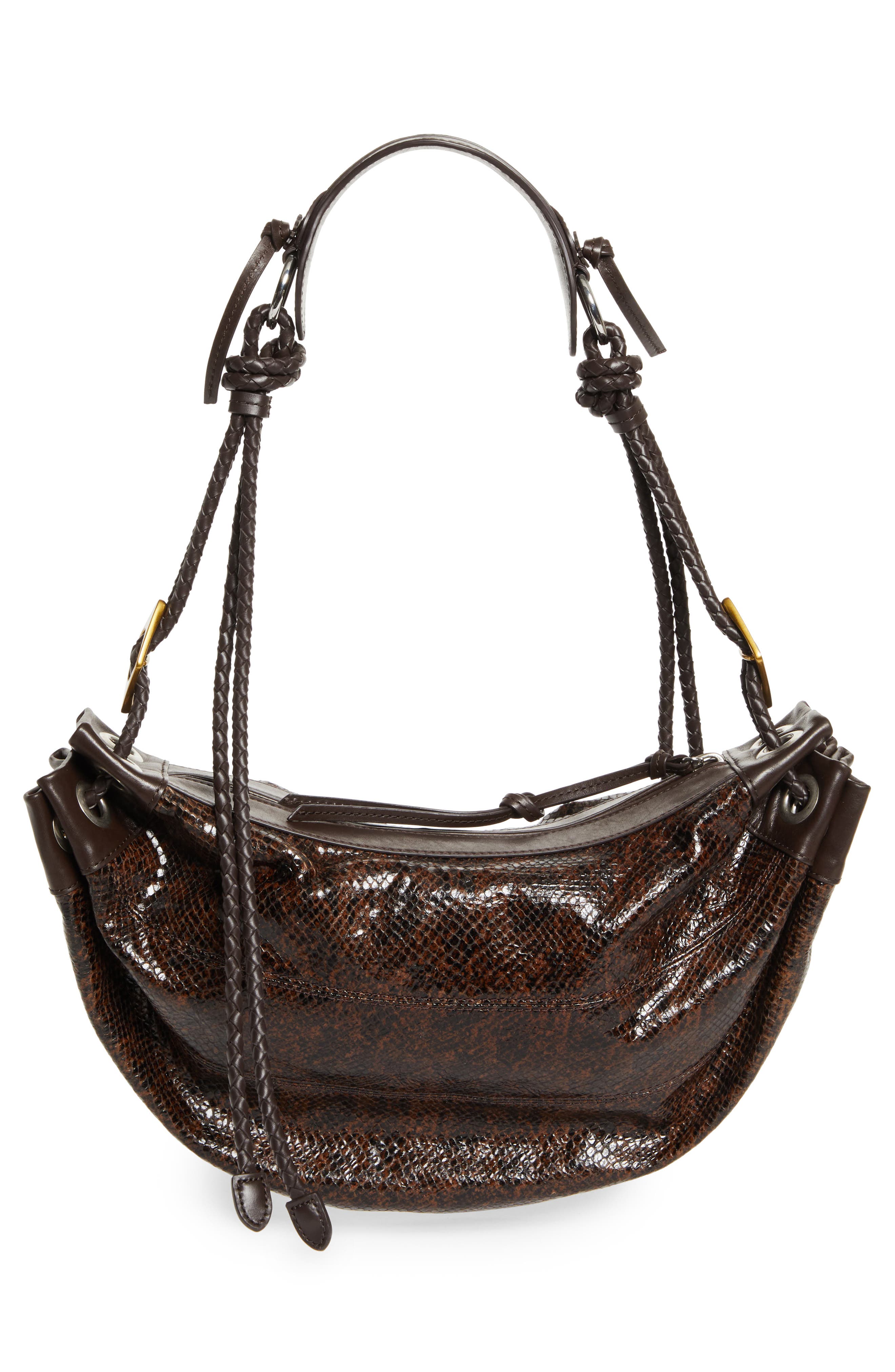 Medium Maia Snakeskin Embossed Leather Shoulder Bag, Alternate, color, MOCHA