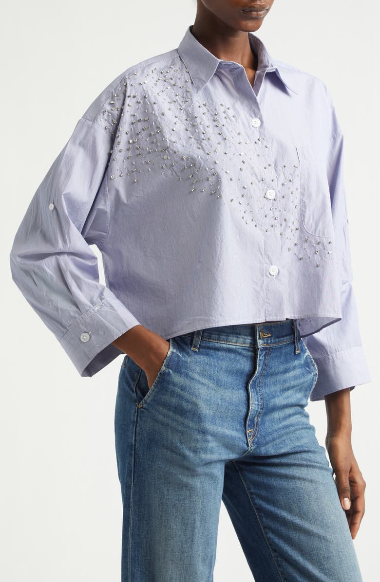 TWP Next Ex with Crystals Cotton Button-Up Shirt, Alternate, color, White / Midnight