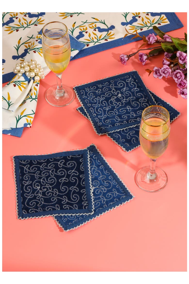 Embroidered Set of 4 Cocktail Napkins, Alternate, color, BLUE