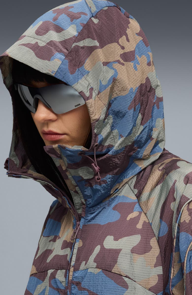 PUMA CLRT Camo Hooded Zip Jacket, Alternate, color, Raisin