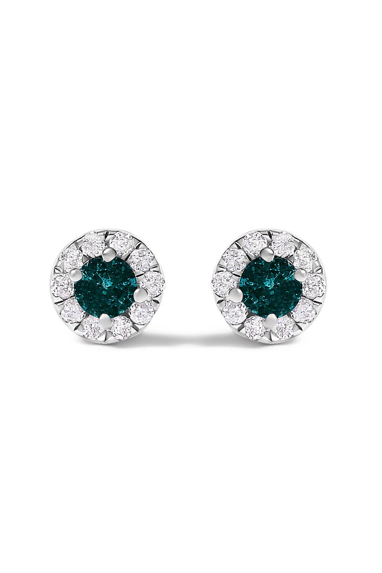 Silver 1/3 Cttw White and Blue Diamond Halo Stud Earring, Alternate, color, Silver
