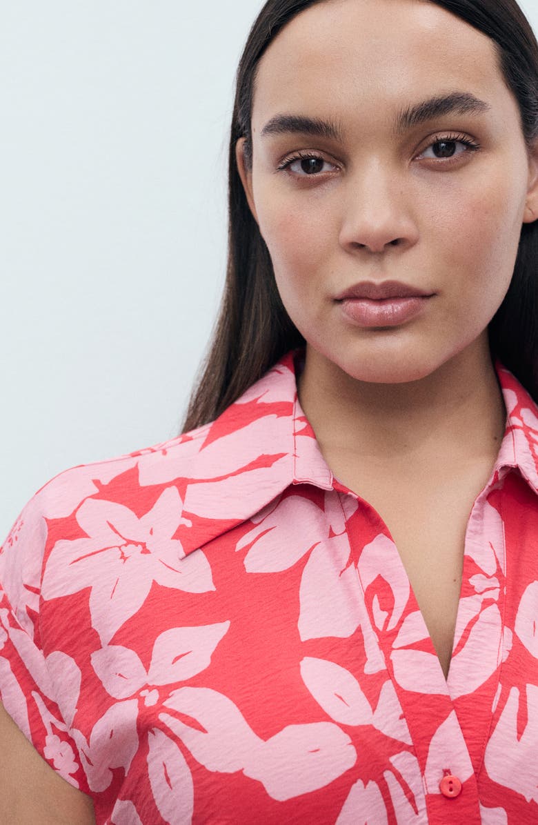 MANGO Floral Crinkle Tie Belt Shirtdress, Alternate, color, Fuchsia