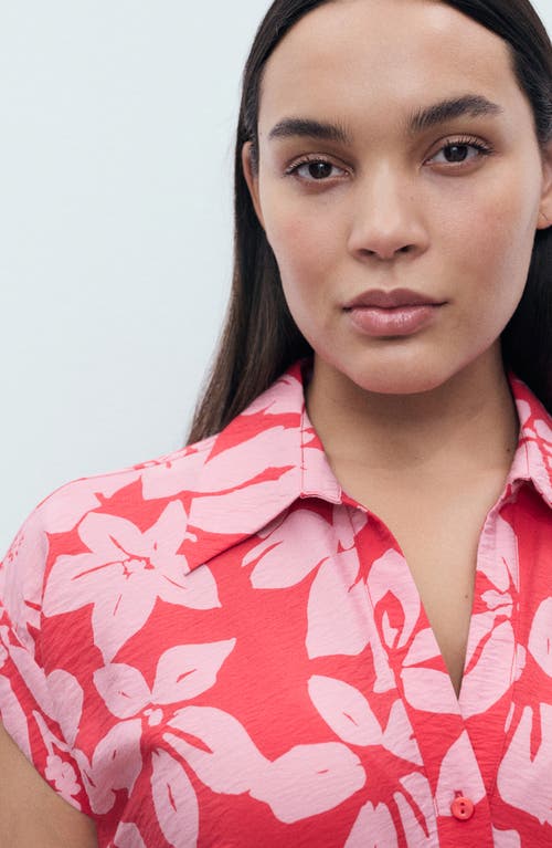 Mango Floral Print Shirt Style Dress Fuchsia In Pink
