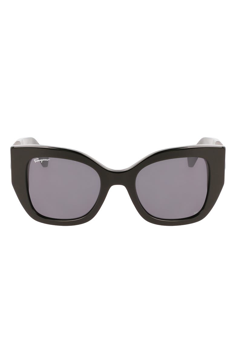 FERRAGAMO Gancini 51mm Gradient Modified Rectangular Sunglasses, Main, color, Black