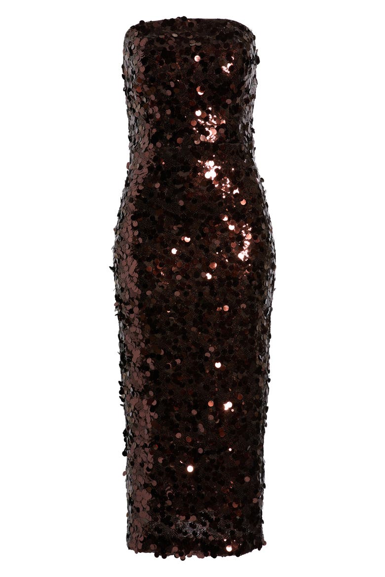 Paillette Strapless Body-Con Cocktail Dress, Alternate, color, CHOCOLATE