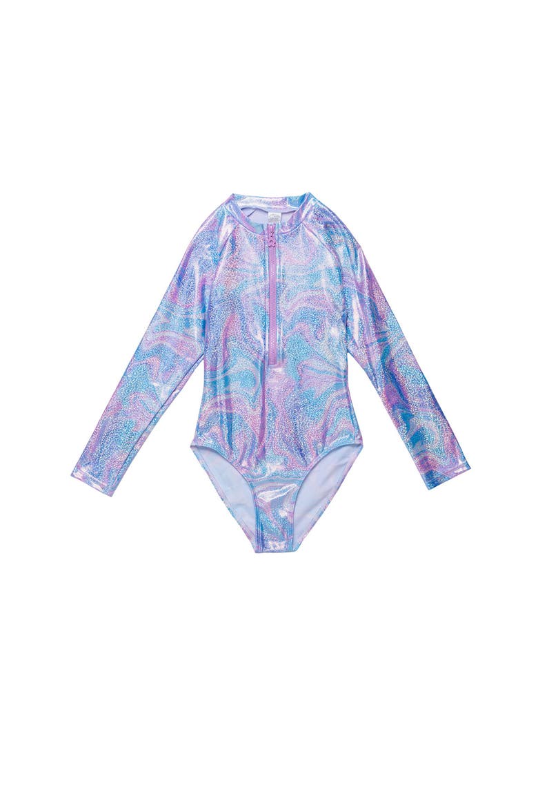 Marble Sparkle Long Sleeve Zip Front One Piece, Main, color, Multi-Pink