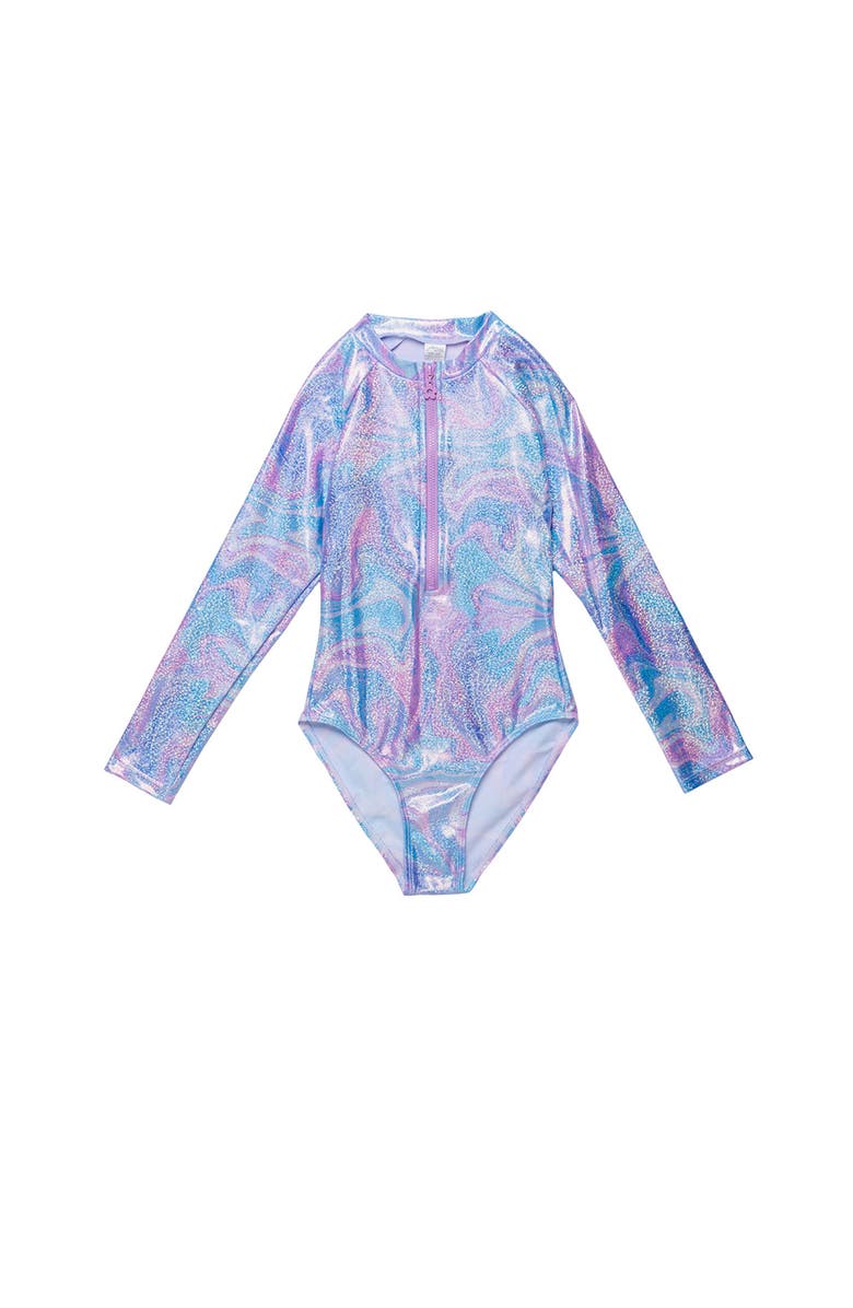 Gottex Kids Marble Sparkle Long Sleeve Zip Front One Piece, Main, color, Multi-Pink