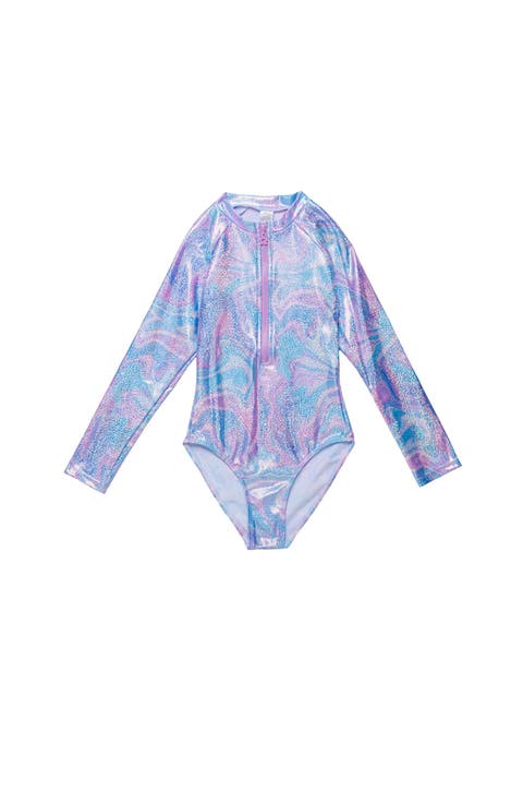 Marble Sparkle Long Sleeve Zip Front One Piece