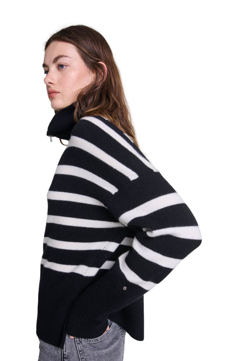 maje Stripe print high-neck sweater, Alternate, color, 