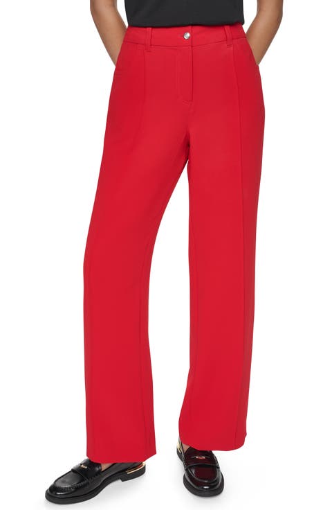 Pintuck Crepe Straight Leg Pants