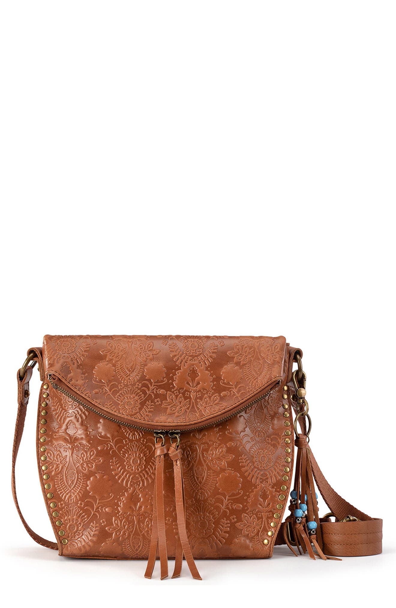 Silverlake Crossbody Bag - Leather, Main, color, TOBACCO FLORAL EMBOSSED