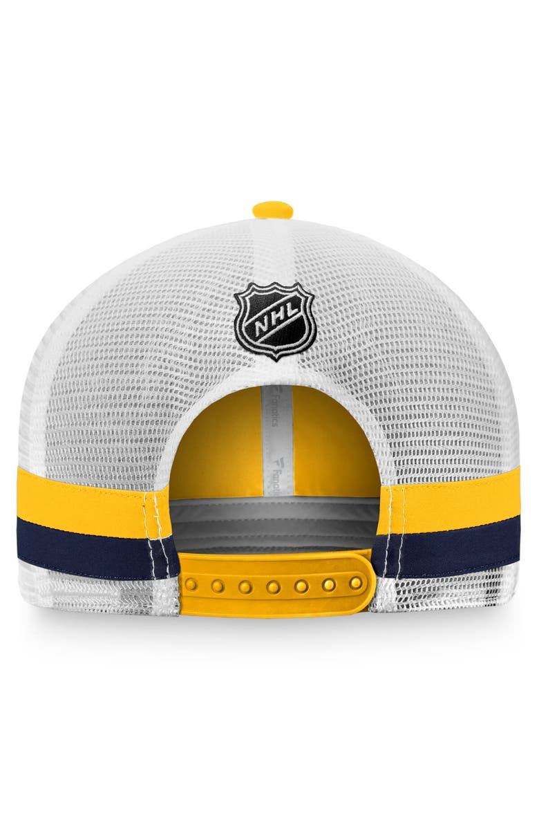 FANATICS Men's Fanatics Branded Gold/White Nashville Predators Fundamental Striped Trucker Adjustable Hat, Alternate, color,