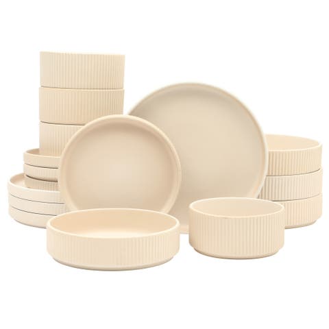 16 Piece Reactive Glaze Stoneware Plates and Bowls Dinnerware Set