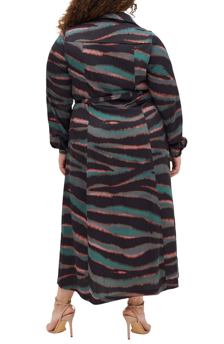 City Chic Untamed Long Sleeve Shirtdress, Alternate, color, Teal Untamed