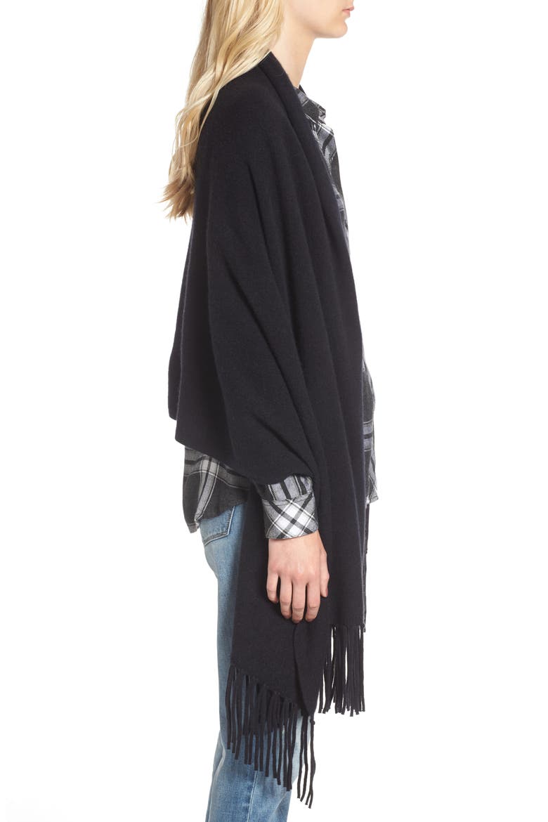 Collection Fringe Cashmere Wrap, Alternate, color, BLACK