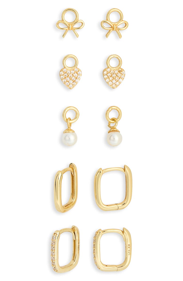 Argento Vivo Sterling Silver Mixed CZ Charms & 2-Pack Huggie Hoop Earrings, Alternate, color, Gold