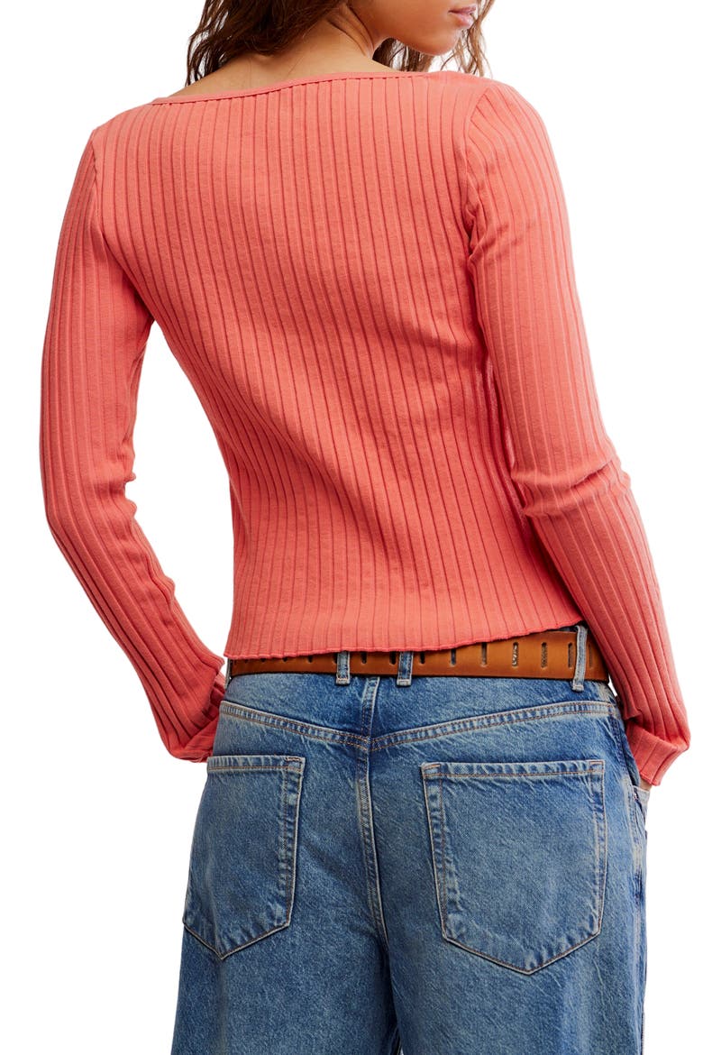 Tilly Rib Long Sleeve Button-Up Top, Alternate, color, CRABAPPLE