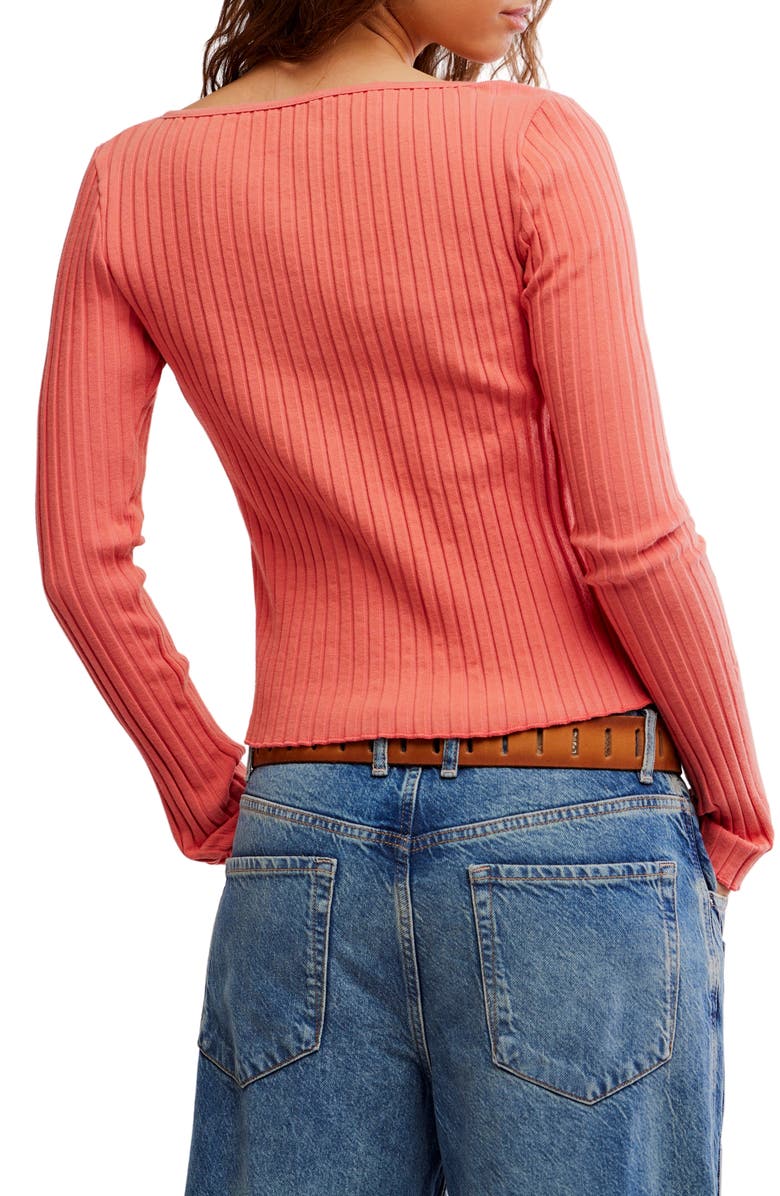 Free People Tilly Rib Long Sleeve Button-Up Top, Alternate, color, Crabapple