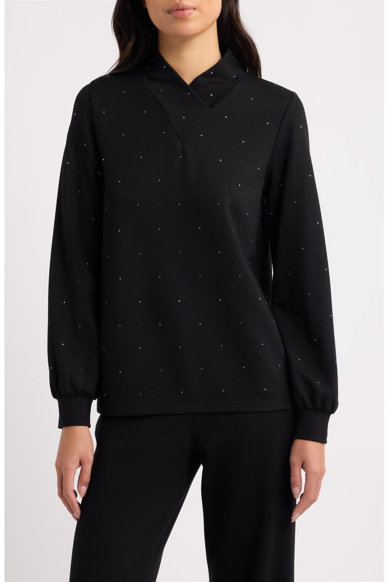Wrap Neck Puff Sleeve Pullover, Main, color, ANNE BLACK