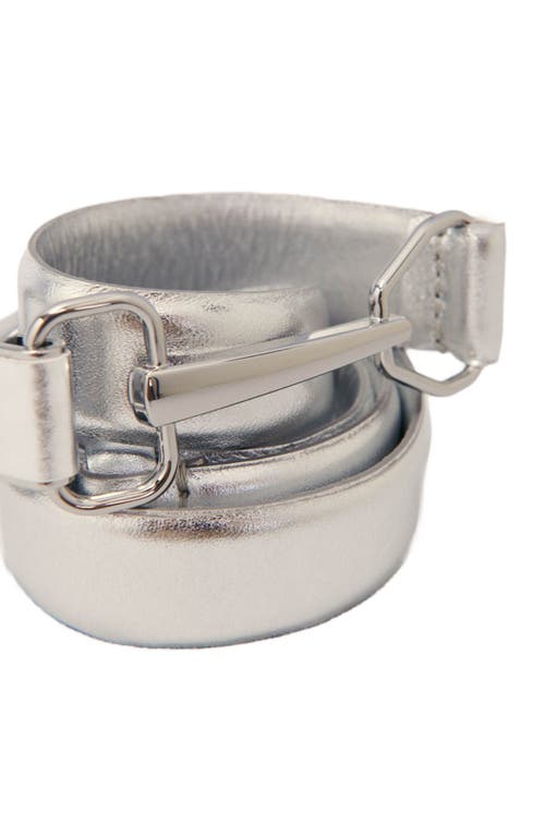 Maje Metallic Leather Belt In Silver
