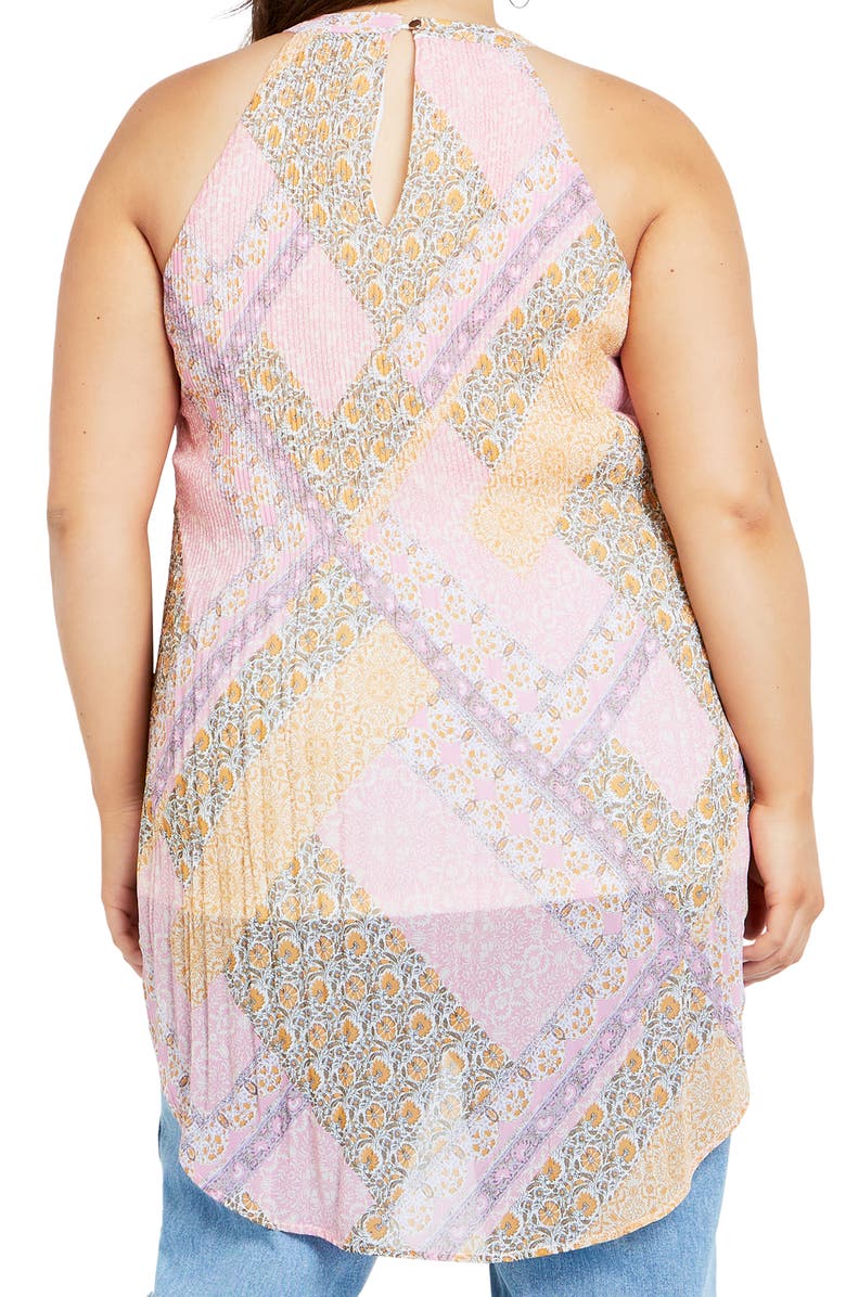 City Chic Kayla Pleated High-Low Top, Alternate, color, Print