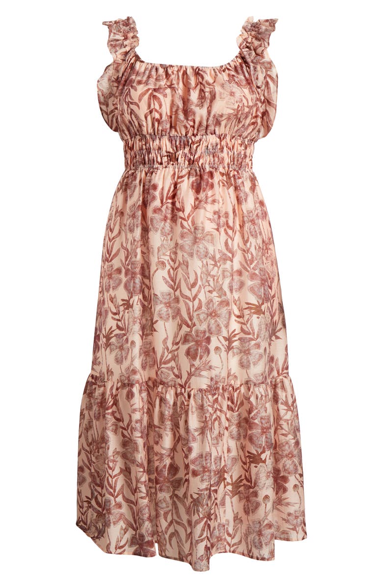 MELLODAY Floral Ruffle Tiered Midi Dress, Alternate, color, Mauve Blush