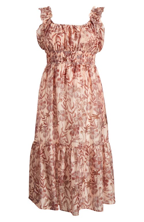 Melloday Floral Ruffle Tiered Midi Dress In Mauve Blush