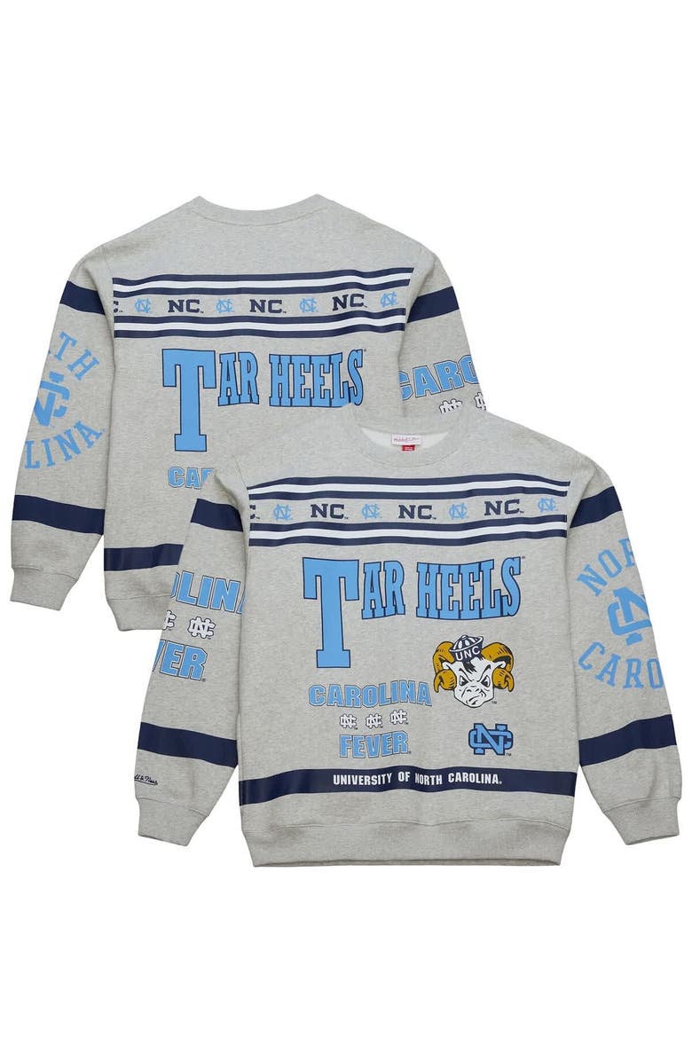Mitchell & Ness Men's Mitchell & Ness Heather Gray North Carolina Tar Heels All Over Print Sweatshirt, Main, color, Heather Gray