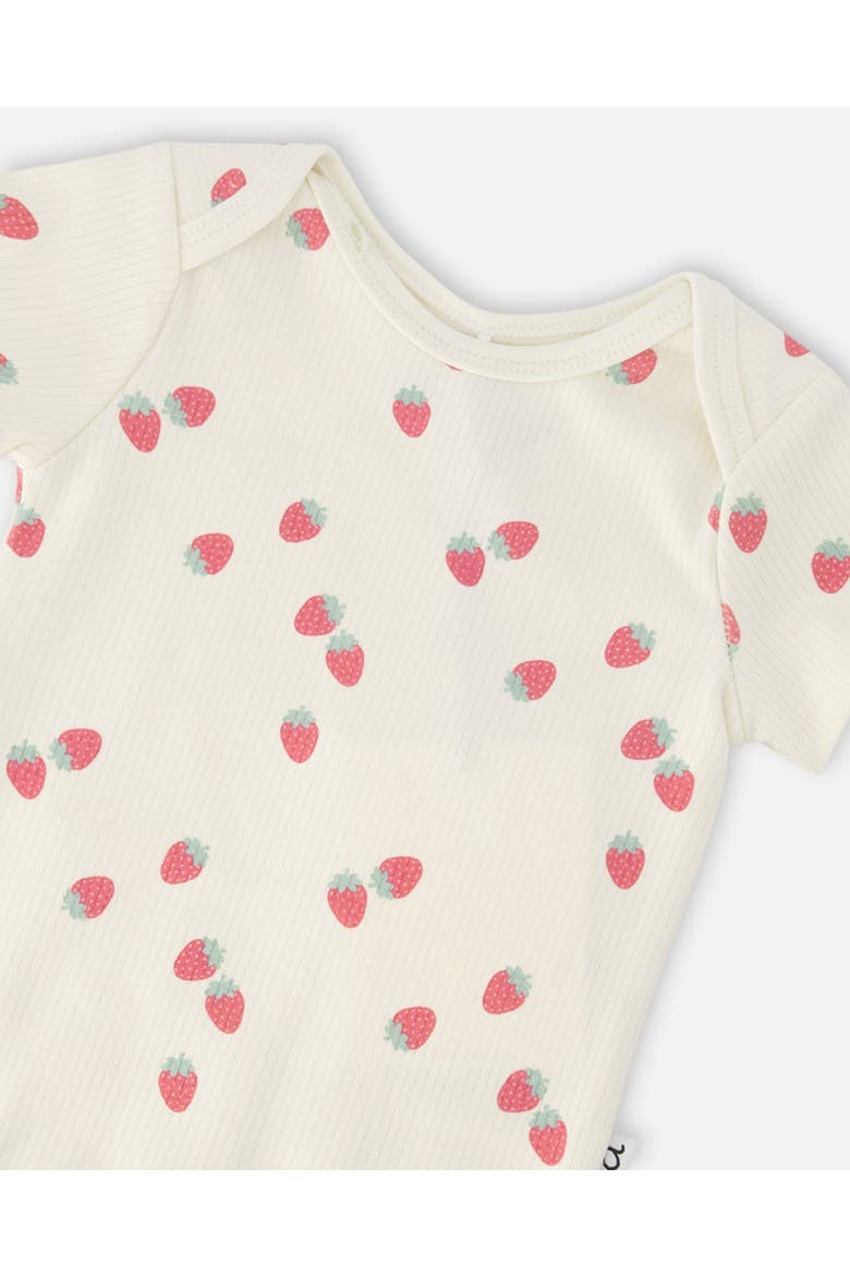 Evolutive Cotton Rib Jersey Strawberries Printed Bodysuit, Alternate, color, White Printed Strawberries
