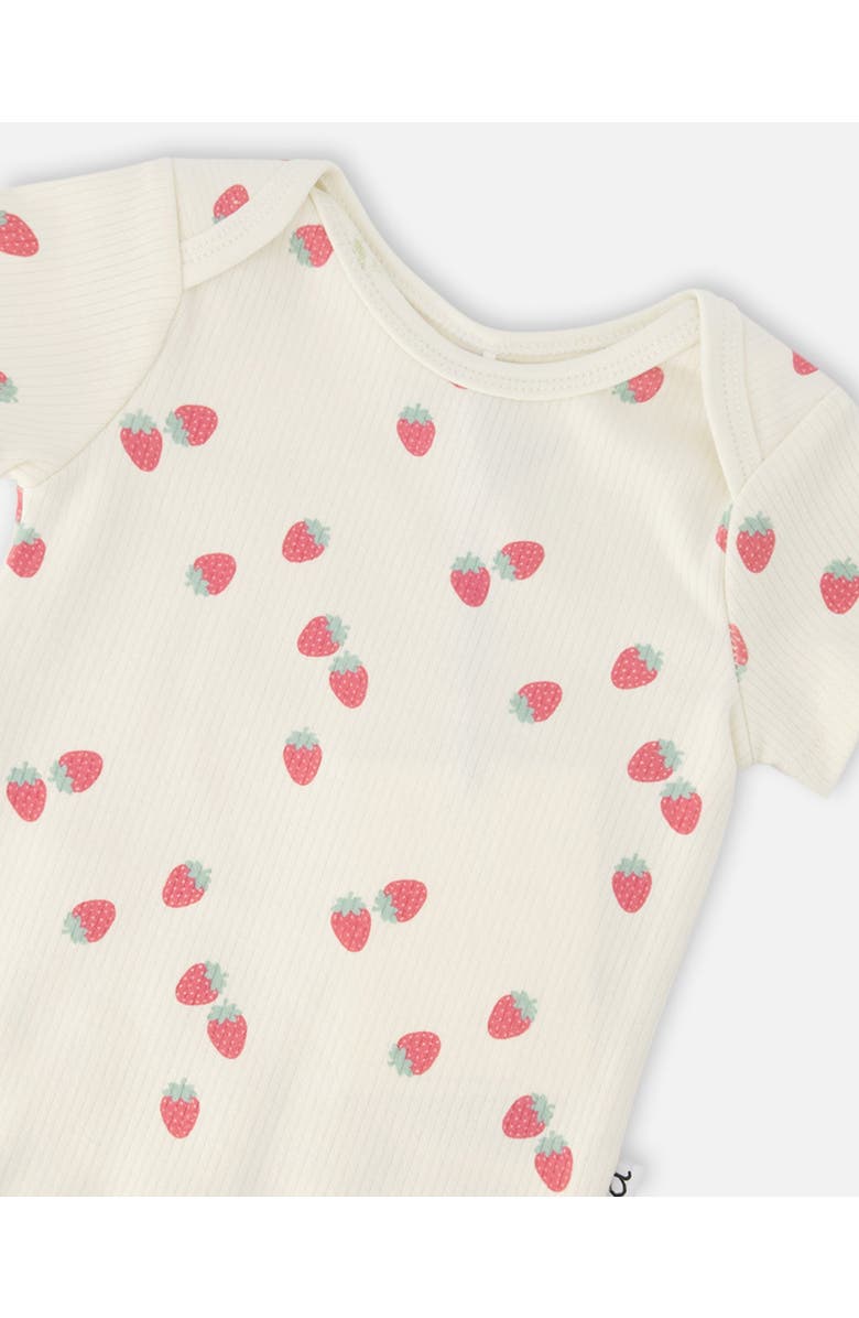 Deux par Deux Evolutive Cotton Rib Jersey Strawberries Printed Bodysuit, Alternate, color, White Printed Strawberries