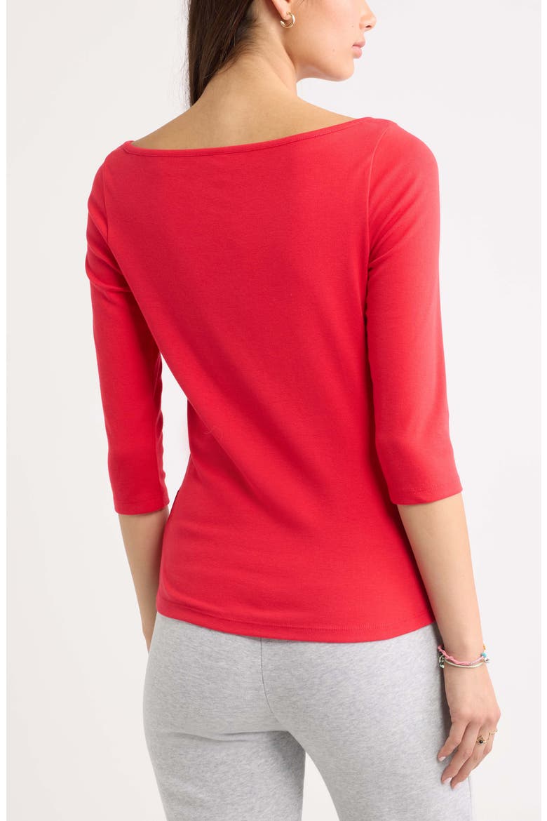 Boat Neck Three-Quarter Sleeve Top, Alternate, color, RED FESTIVE