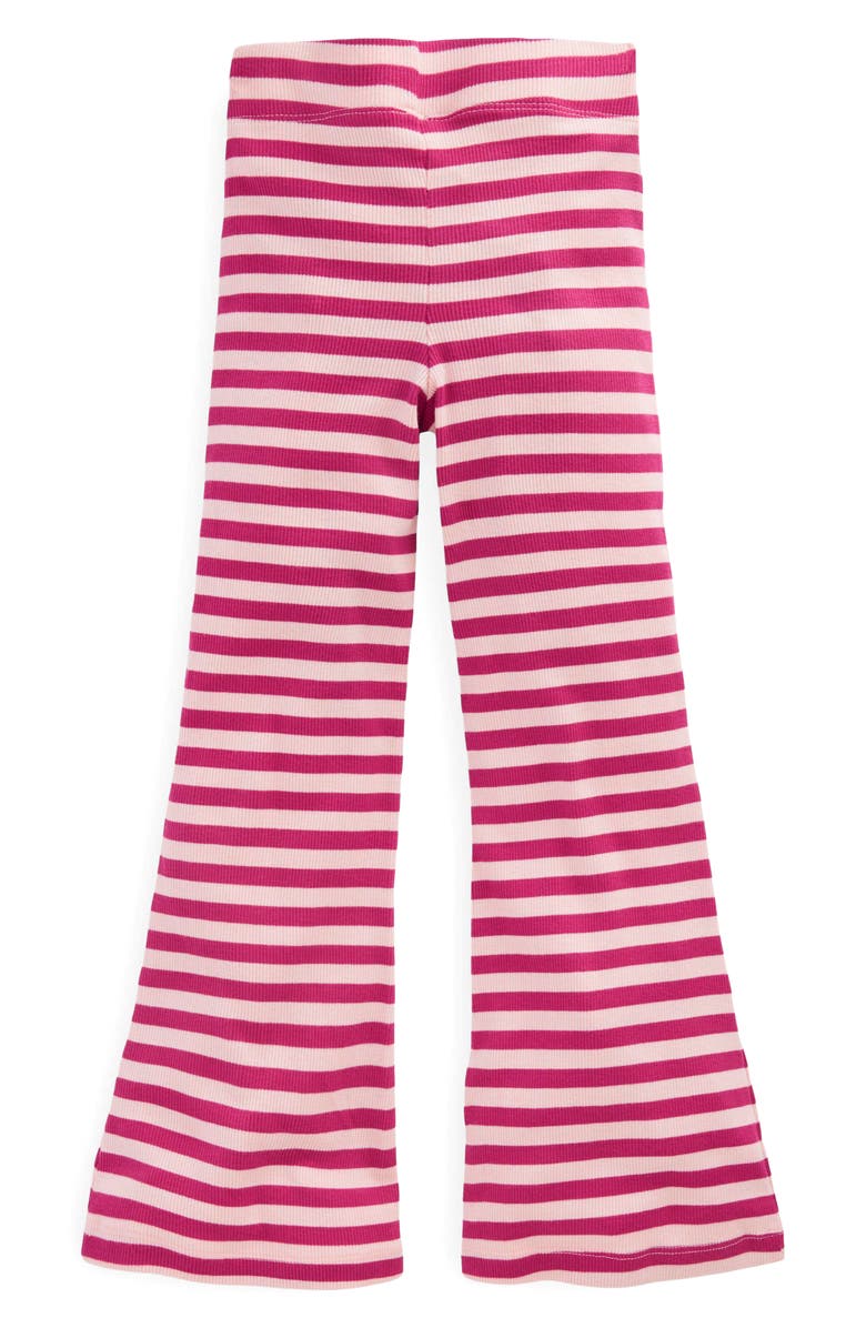 Mini Boden Kids' Stripe Rib Knit Flare Leggings, Alternate, color, Cherry Jam/ Chalk Pink Stripe