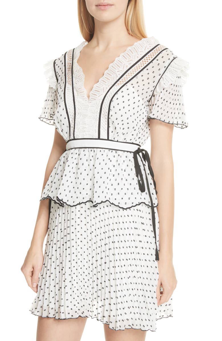 Self-Portrait Pleated Plumetis Dress, Alternate, color, 