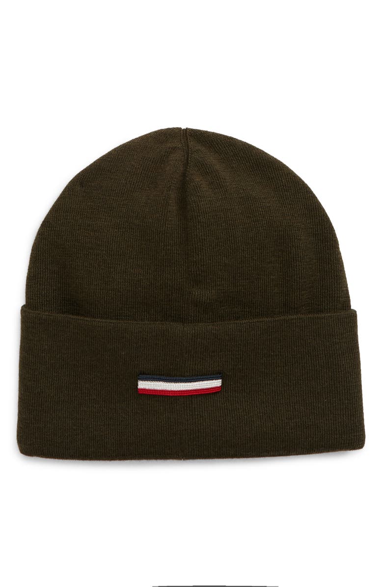 Moncler Logo Patch Wool Beanie, Alternate, color,