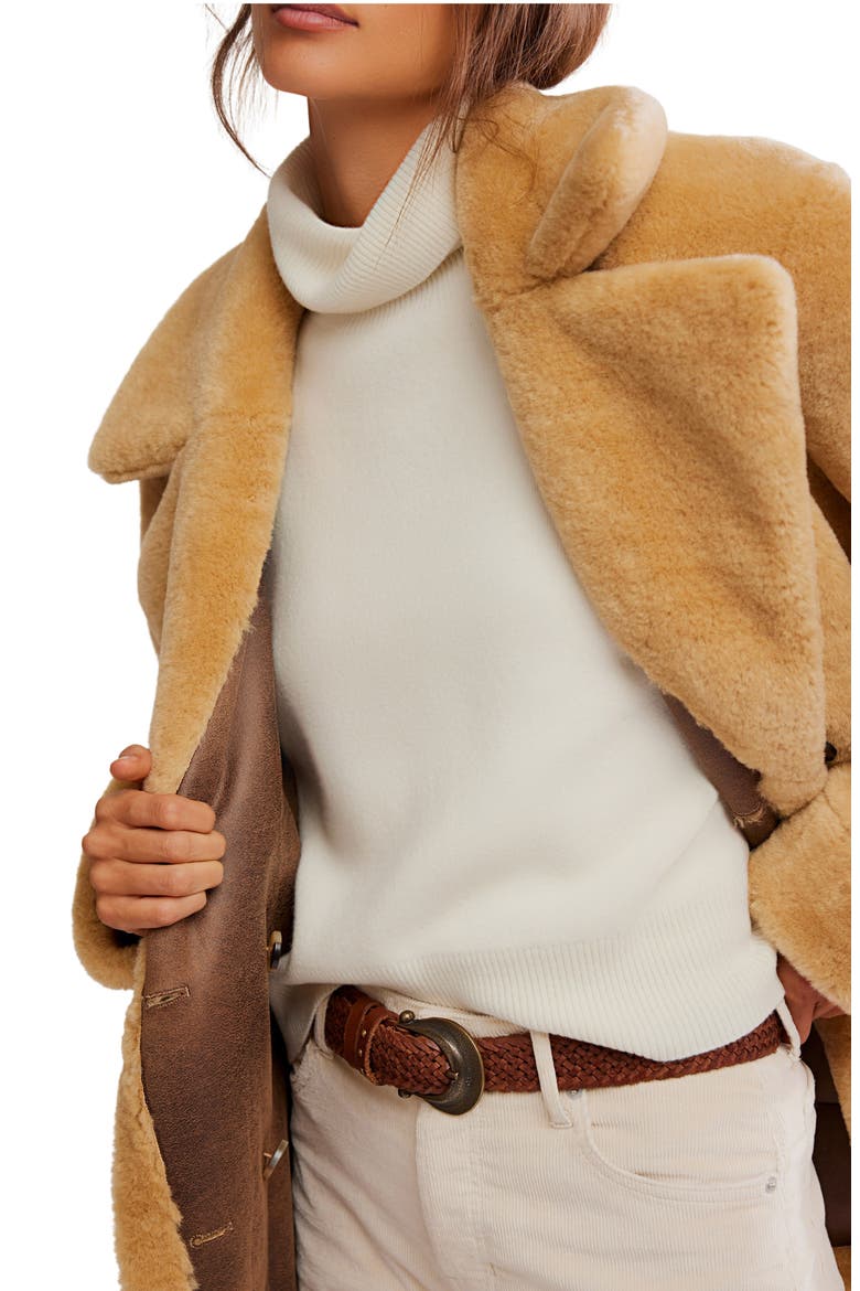 Mari Double Breasted Reversible Faux Shearling Coat, Alternate, color, TAN CREAM COMBO