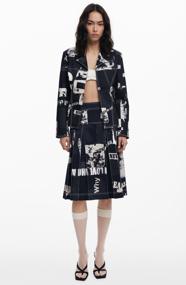 Desigual Mixed Print Stretch Cotton Jacket, Alternate, color, Dark Gray