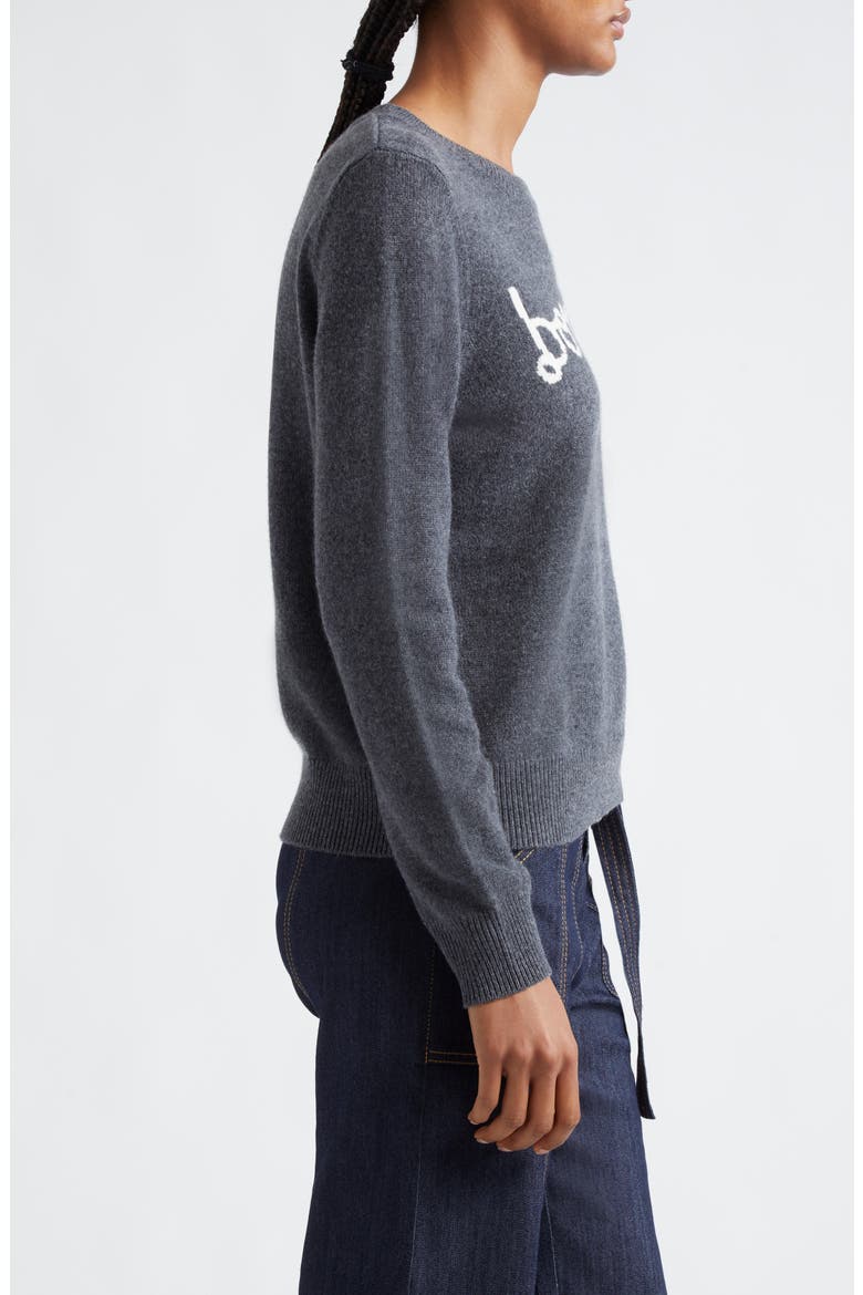 Bonjour Intarsia Crewneck Wool Blend Sweater, Alternate, color, HEATHER GREY/ IVORY