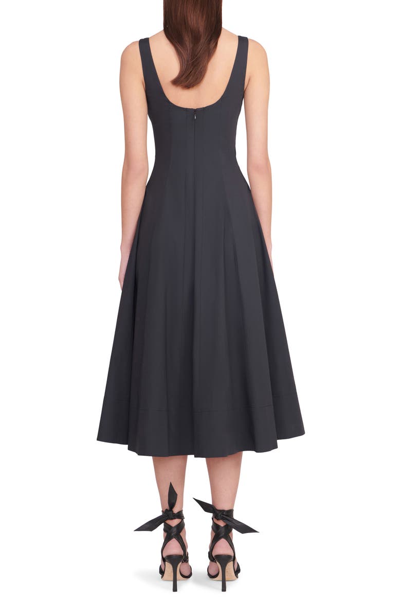 Wells Stretch Cotton Poplin Midi Fit & Flare Dress, Alternate, color, BLACK