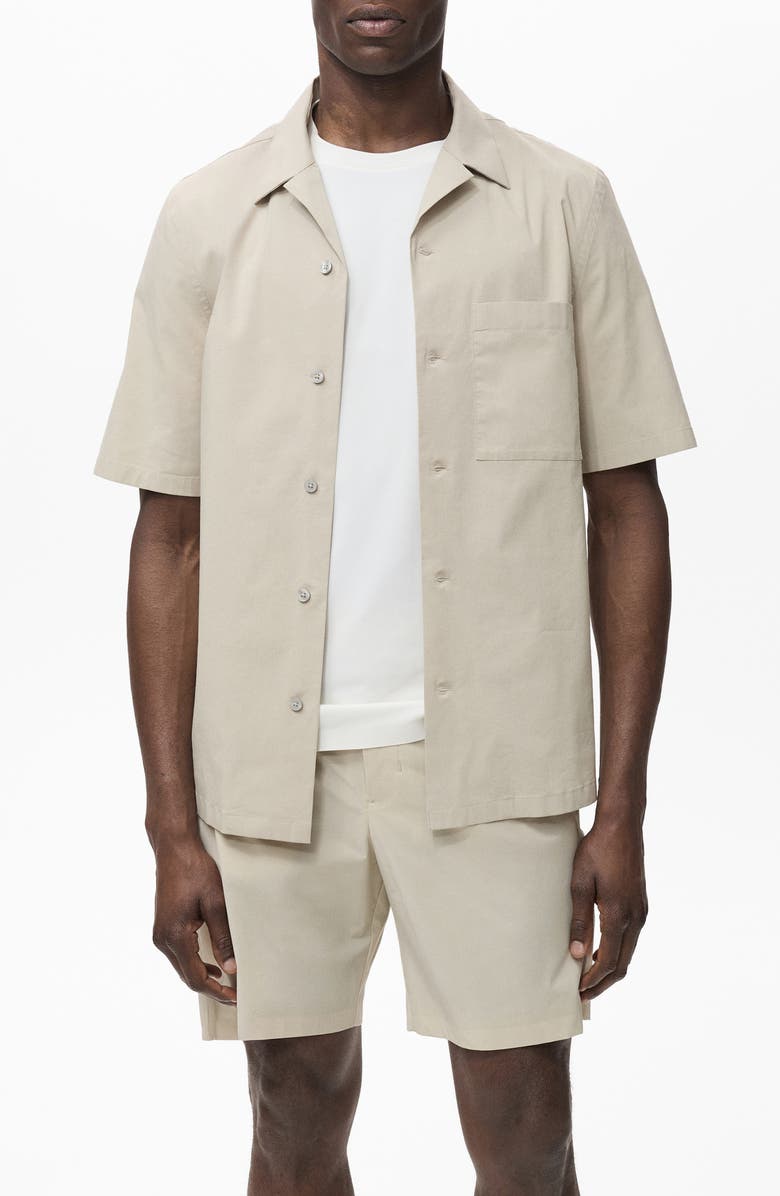 MANGO Cotton Blend Camp Shirt, Main, color, Beige