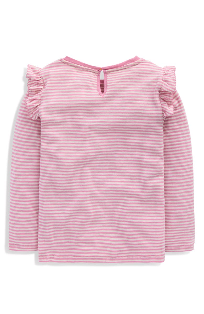 Mini Boden Kids' Ruffle Slub Top, Alternate, color, Soft Ivory/ Pink Haze Stripe
