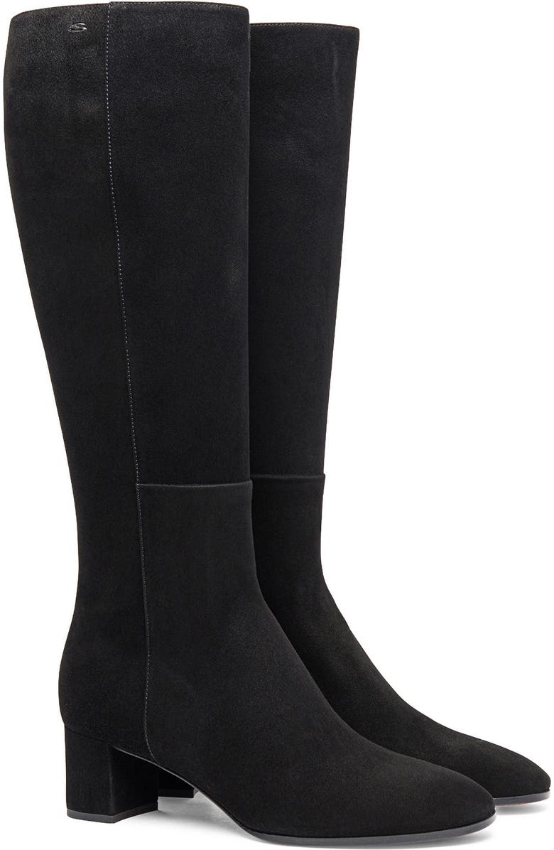 Santoni Suede Low-Heel Boot, Main, color, Black