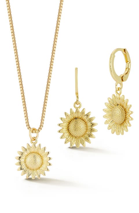 Sunflower Pendant Necklace & Drop Earrings Set