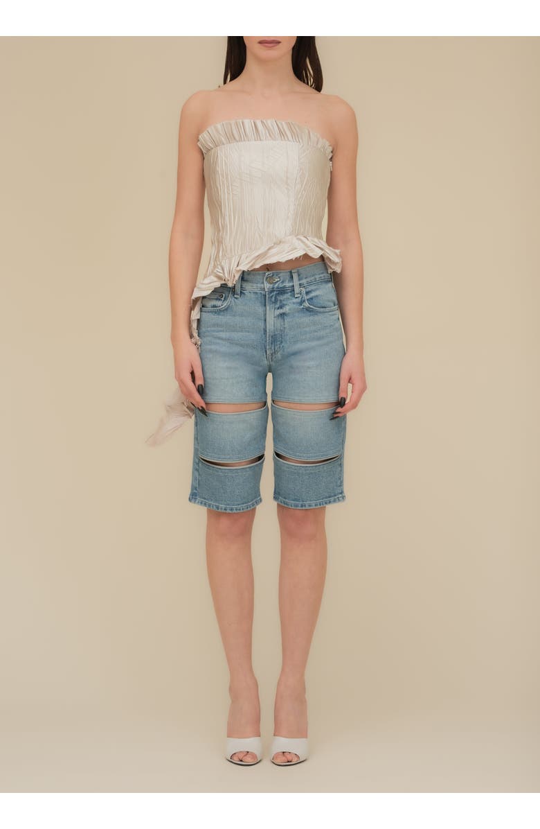 Contessa Mills Le Fay Raw-Edged Pleated Satin Ruffled Top, Alternate, color, Champagne