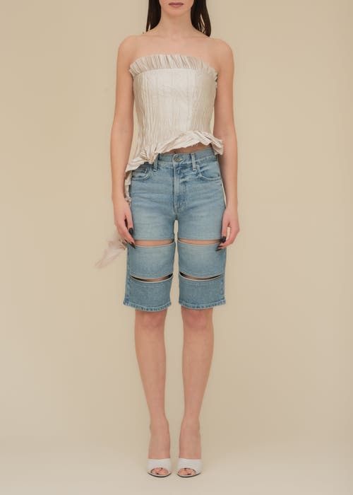 Contessa Mills Le Fay Raw-edged Pleated Satin Ruffled Top In Metallic