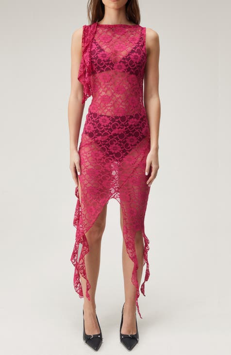 Sheer Lace Ruffle Dress