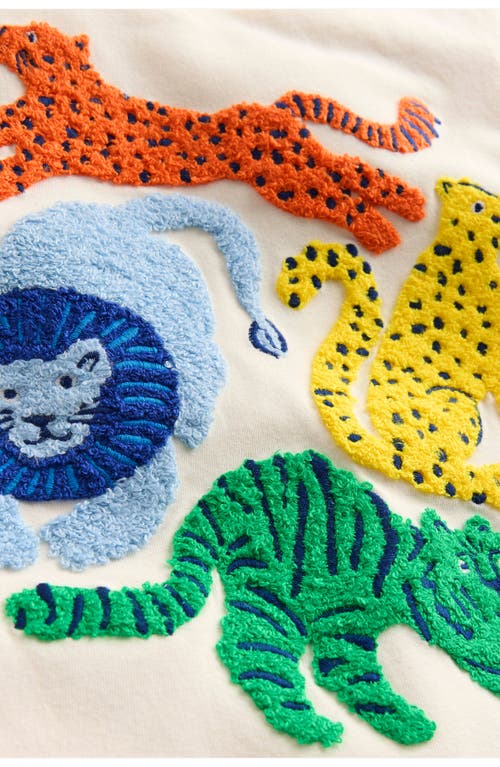 Shop Mini Boden Kids' Animal Appliqué T-shirt In Soft Ivory Big Cats