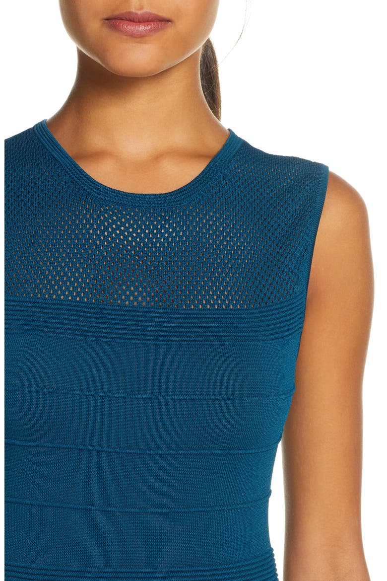 Sleeveless Mesh Fit & Flare Sweater Dress, Alternate, color, TEAL