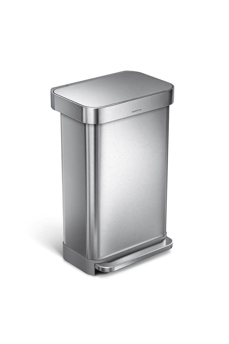 45L rectangular step can with liner pocket, Main, color, BRUSHED